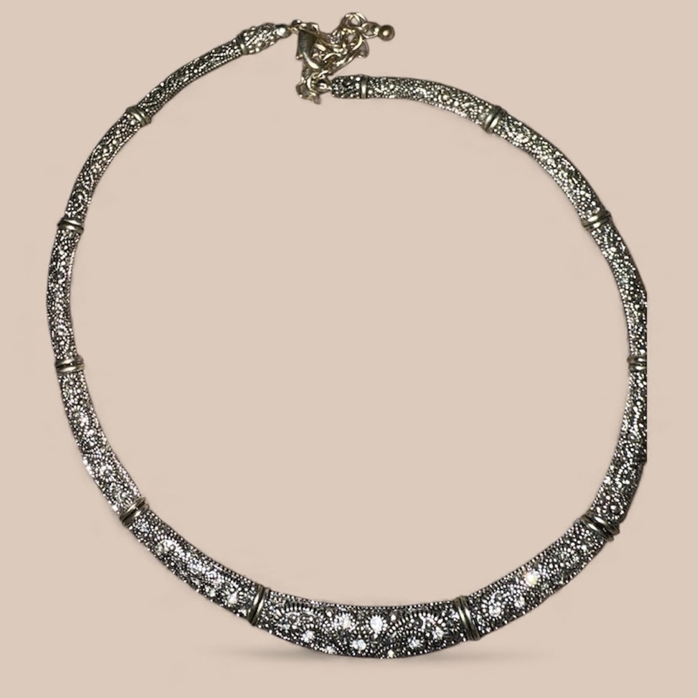 VINTAGE PREMIER DESIGN HEIRLOOM NECKLACE CHOKER W/ 3” EXTENDER CRYSTAL SILVER